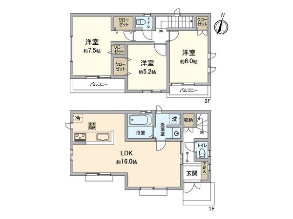 八王子市打越町新築戸建 2号棟 間取図(平面図) 八王子市打越町新築戸建 2号棟 間取図(平面図)