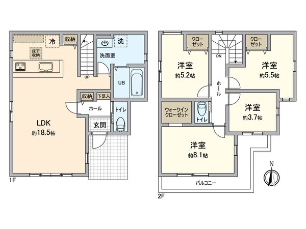 八王子市小比企町 新築戸建 間取図(平面図) 八王子市小比企町 新築戸建 間取図(平面図)