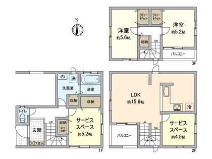 八王子市本町 新築戸建1号棟 間取図(平面図)