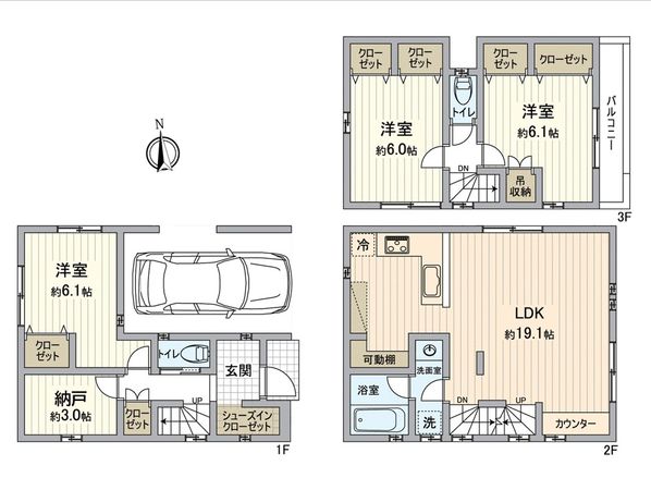 八王子市小門町 新築戸建1号棟 間取図(平面図) 八王子市小門町 新築戸建1号棟 間取図(平面図)