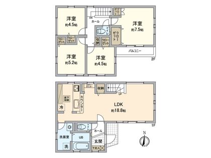 八王子市富士見町 新築戸建1号棟 間取図(平面図)