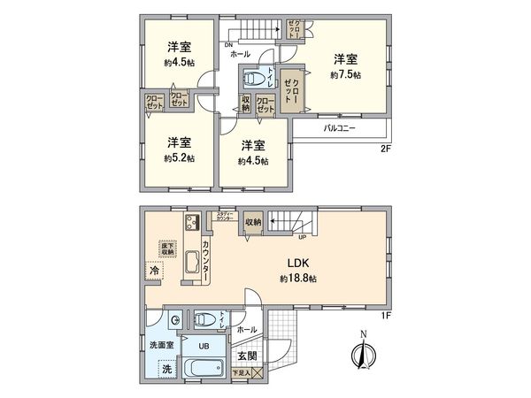 八王子市富士見町 新築戸建1号棟 間取図(平面図)