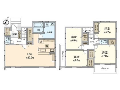 八王子市めじろ台1丁目 新築戸建 1号棟 間取図(平面図)