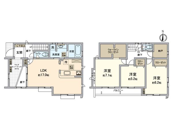 八王子市石川町 新築戸建5号棟 間取図(平面図) 八王子市石川町 新築戸建5号棟 間取図(平面図)