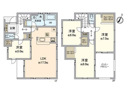 日野市南平5丁目 新築戸建1号棟 間取図(平面図)