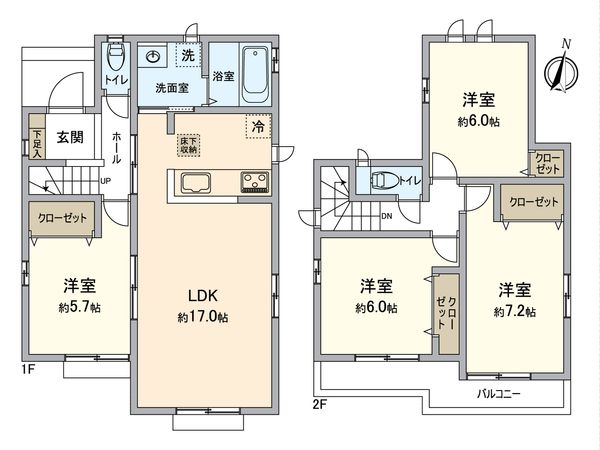 八王子市石川町新築戸建 2号棟 間取図(平面図) 八王子市石川町新築戸建 2号棟 間取図(平面図)