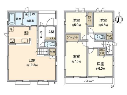 八王子市石川町新築戸建 3号棟 間取図(平面図)