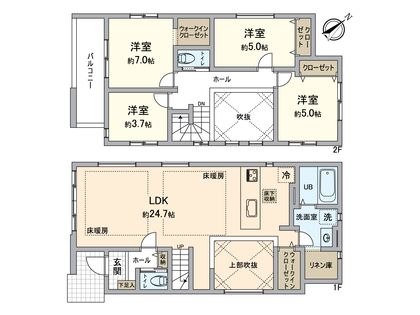 八王子市元本郷町3丁目 新築戸建1号棟 間取図(平面図)