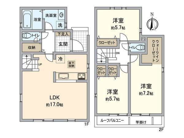 八王子市元八王子町3丁目 新築戸建1号棟 間取図(平面図) 八王子市元八王子町3丁目 新築戸建1号棟 間取図(平面図)
