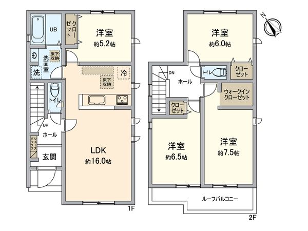 八王子市川口町 新築戸建1号棟 間取図(平面図) 八王子市川口町 新築戸建1号棟 間取図(平面図)