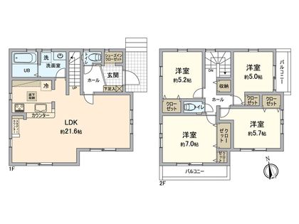 八王子市館町 新築戸建 2号棟 間取図(平面図)
