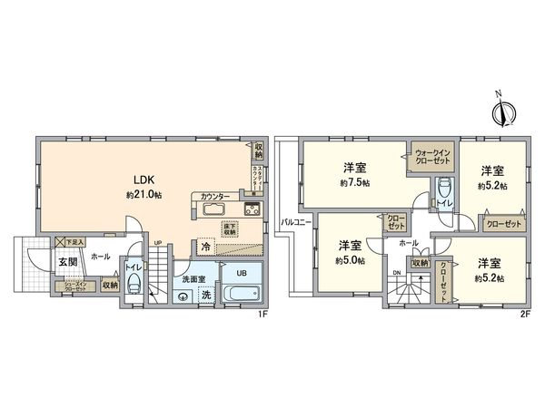 八王子市館町 新築戸建 4号棟 間取図(平面図) 八王子市館町 新築戸建 4号棟 間取図(平面図)