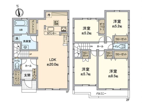 八王子市館町 新築戸建 6号棟 間取図(平面図) 八王子市館町 新築戸建 6号棟 間取図(平面図)