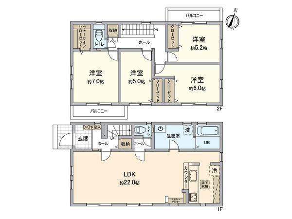 八王子市北野台2丁目 新築戸建 1号棟 間取図(平面図) 八王子市北野台2丁目 新築戸建 1号棟 間取図(平面図)