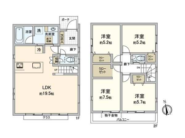 多摩市和田 新築戸建2号棟 間取図(平面図)