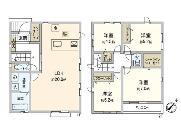 日野市平山4丁目 新築戸建1号棟 間取図(平面図) 間取図(平面図)