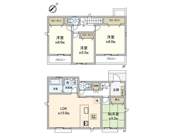 日野市平山4丁目 新築戸建2号棟 間取図(平面図) 間取図(平面図)