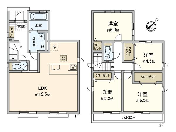 日野市平山4丁目 新築戸建3号棟 間取図(平面図) 間取図(平面図)