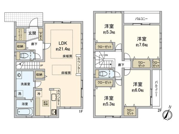 多摩市桜ケ丘1丁目 新築戸建 1号棟 間取図(平面図)