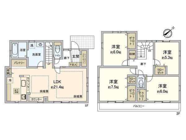 多摩市桜ケ丘1丁目 新築戸建 2号棟 間取図(平面図)