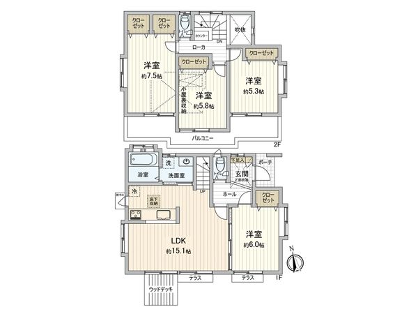 多摩市東寺方 戸建 間取図(平面図)