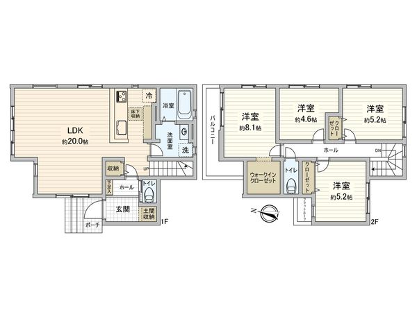 日野市三沢5丁目 新築戸建1号棟 間取図(平面図)