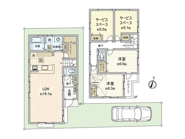 練馬区上石神井4丁目 土地 区画図+建物プラン例