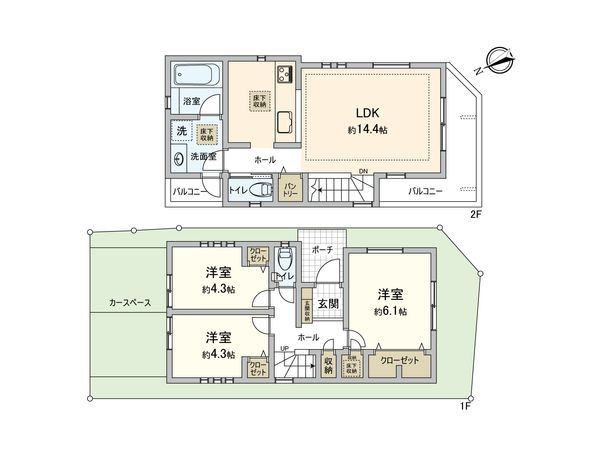 杉並区西荻北4丁目 戸建 3号棟 間取図(平面図) 杉並区西荻北4丁目 戸建 3号棟 間取図(平面図)