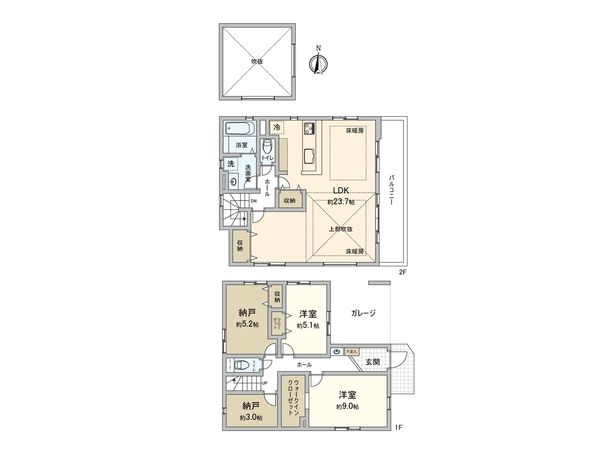 三鷹市新川6丁目戸建 3号棟 間取図(平面図) 三鷹市新川6丁目戸建 3号棟 間取図(平面図)