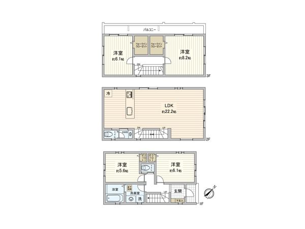 三鷹市牟礼6丁目 戸建 1号棟 間取図(平面図) 三鷹市牟礼6丁目 戸建 1号棟 間取図(平面図)