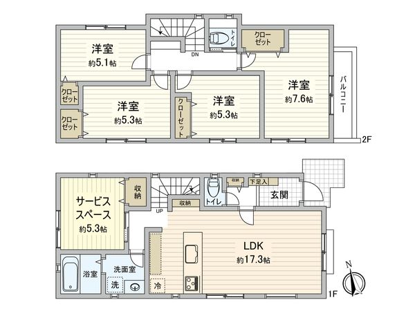 国立市谷保 土地 2区画 建物プラン例 (間取り図) 建物プラン例 (間取り図)
