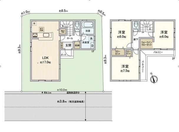 立川市砂川町2丁目 新築戸建 間取図(平面図) 立川市砂川町2丁目 新築戸建 間取図(平面図)