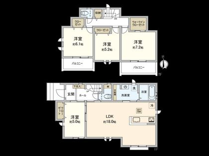 立川市若葉町2丁目 E号棟 間取図(平面図)