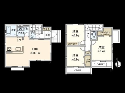 立川市若葉町2丁目 2号棟 間取図(平面図)