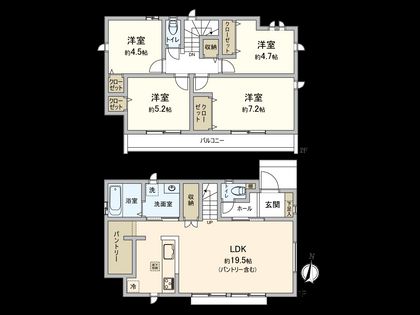 国立市谷保 N号棟 間取図(平面図)