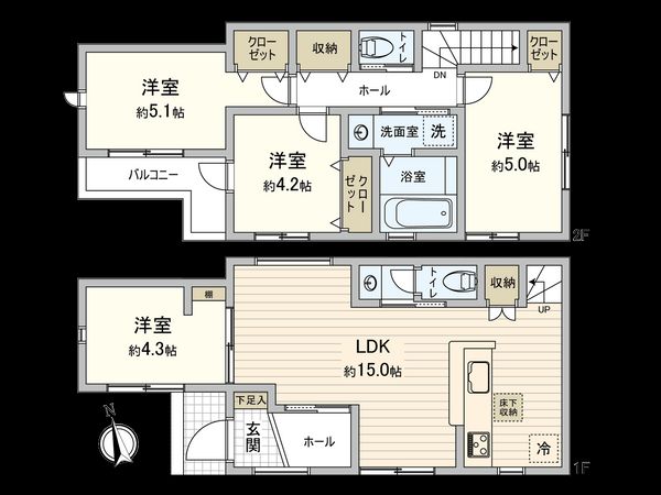 府中市北山町2丁目 1号棟 間取図(平面図) 府中市北山町2丁目 1号棟 間取図(平面図)