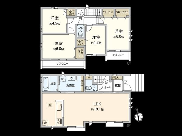 国分寺市新町1丁目 D号棟 間取図(平面図) 国分寺市新町1丁目 D号棟 間取図(平面図)