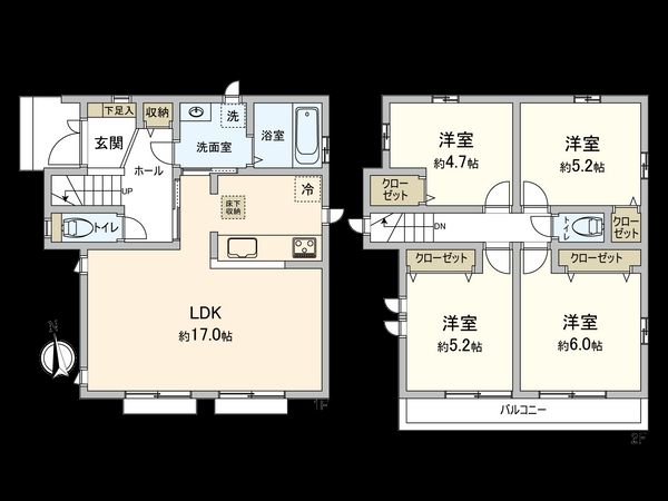 国立市青柳1丁目 E号棟 間取図(平面図) 国立市青柳1丁目 E号棟 間取図(平面図)