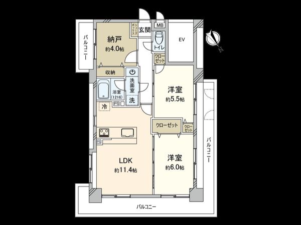 グランシャリオ国立弐番館 間取図(平面図)