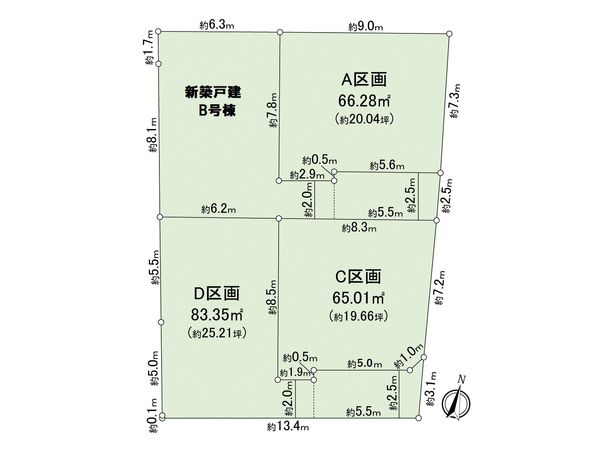 東大和市向原6丁目 新築戸建 B号棟 全体区画図
