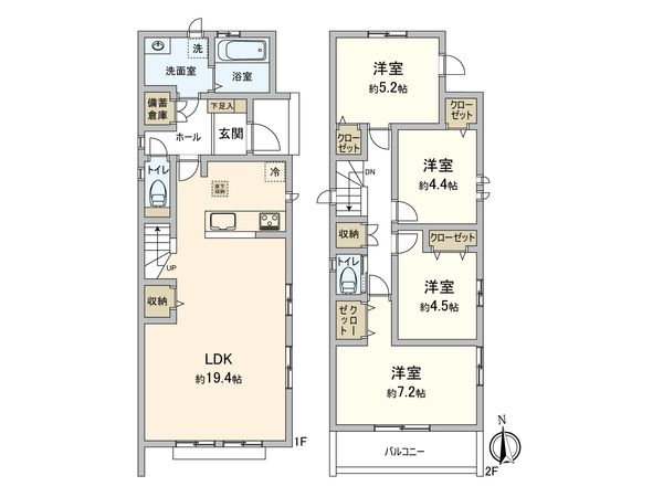 小平市上水南町3丁目 新築戸建 B号棟 間取図(平面図) 小平市上水南町3丁目 新築戸建 B号棟 間取図(平面図)