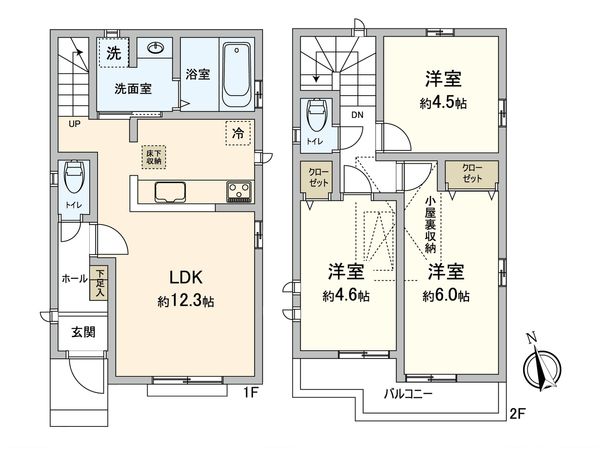 小金井市東町5丁目 新築戸建 B号棟 間取図(平面図) 小金井市東町5丁目 新築戸建 B号棟 間取図(平面図)