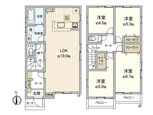 小金井市貫井南町4丁目 新築戸建 2号棟 間取図(平面図) 間取図(平面図)