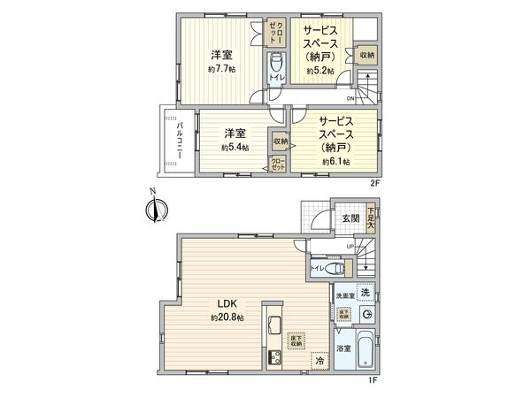 小金井市貫井南町5丁目 新築戸建 1号棟 間取図(平面図) 小金井市貫井南町5丁目 新築戸建 1号棟 間取図(平面図)