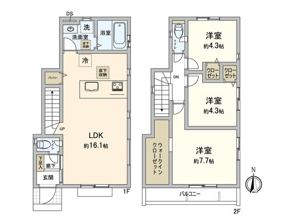 小金井市貫井南町5丁目 新築戸建 2号棟 間取図(平面図) 小金井市貫井南町5丁目 新築戸建 2号棟 間取図(平面図)