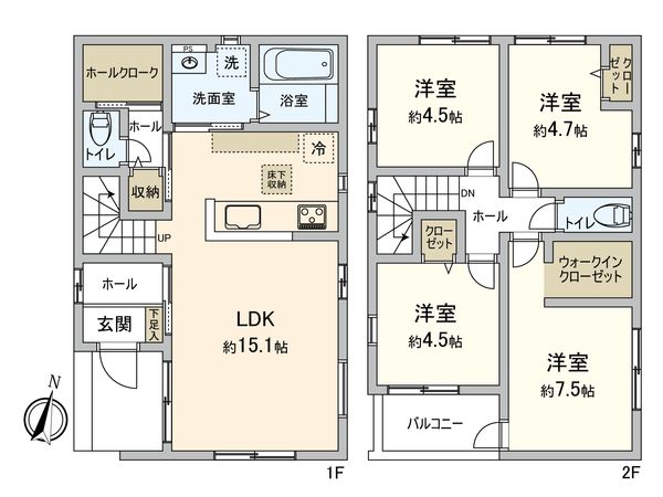 小金井市前原町4丁目 新築戸建 2号棟 間取図(平面図) 小金井市前原町4丁目 新築戸建 2号棟 間取図(平面図)