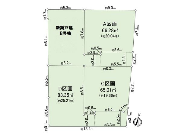 東大和市向原6丁目 新築戸建 B号棟 全体区画図 東大和市向原6丁目 新築戸建 B号棟 全体区画図