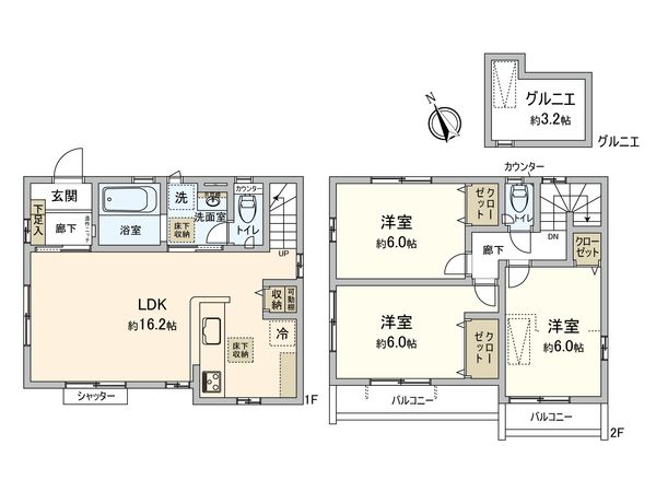 小金井市前原町2丁目 新築戸建 2号棟 間取図(平面図) 小金井市前原町2丁目 新築戸建 2号棟 間取図(平面図)