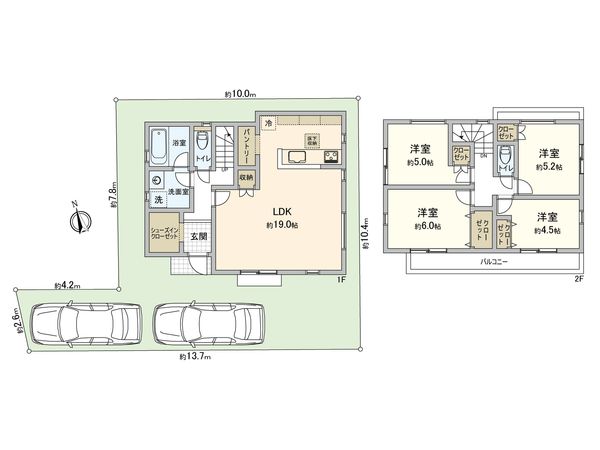 小平市上水新町1丁目 土地 3区画 建物プラン例 (間取り図) 小平市上水新町1丁目 土地 3区画 建物プラン例 (間取り図)