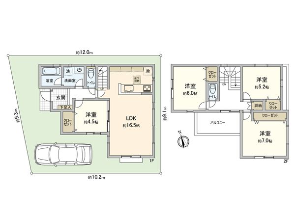 小平市上水新町1丁目 土地 5区画 建物プラン例 (間取り図) 小平市上水新町1丁目 土地 5区画 建物プラン例 (間取り図)